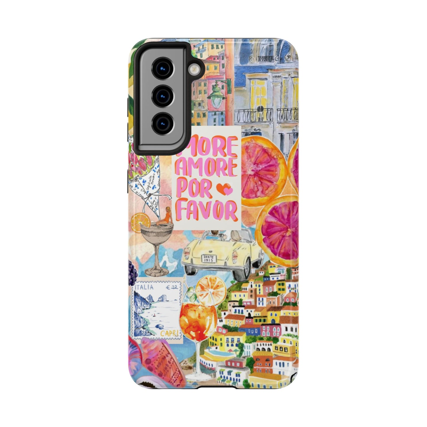 European Summers – Tough Phone Case  Tropical Watercolor Citrus & Seashell Design