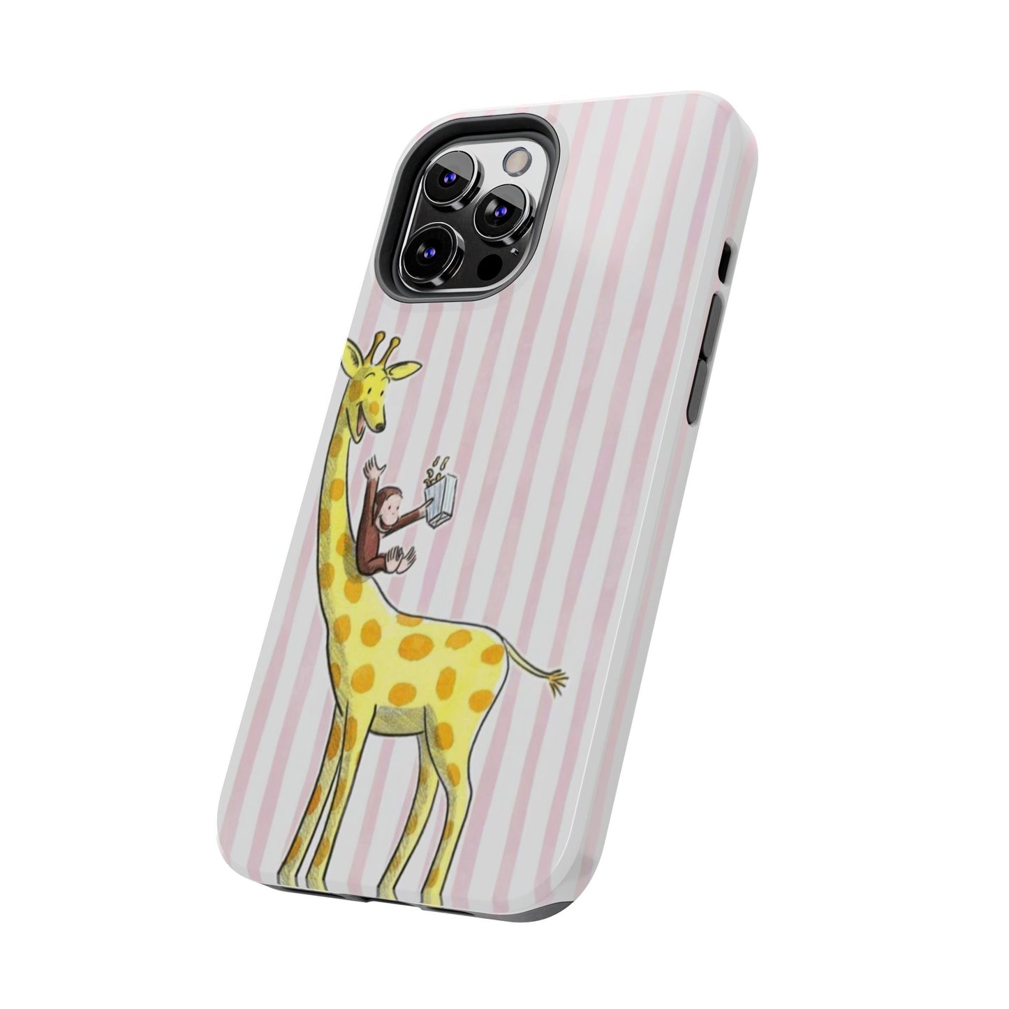 Curious George and Giraffe — Giraffe & Monkey Phone Case Cute Pink Striped Tough Case