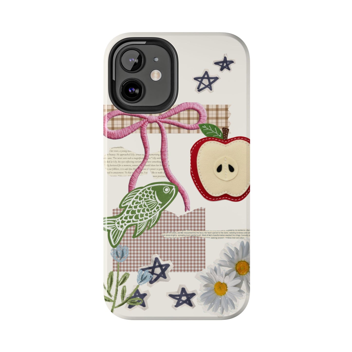 Spring Fling — Collage of Flowers Stars Fruit Fish Newspaper Cream Phone Case