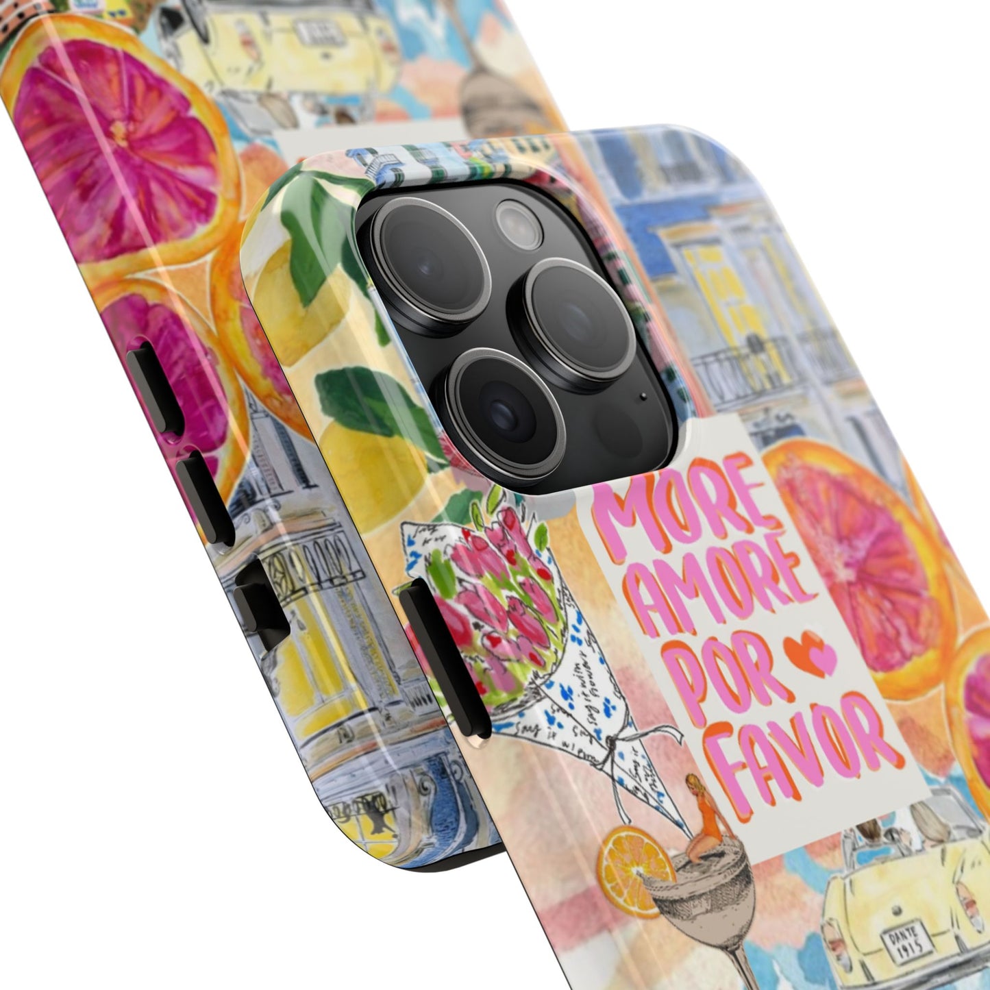 European Summers – Tough Phone Case  Tropical Watercolor Citrus & Seashell Design