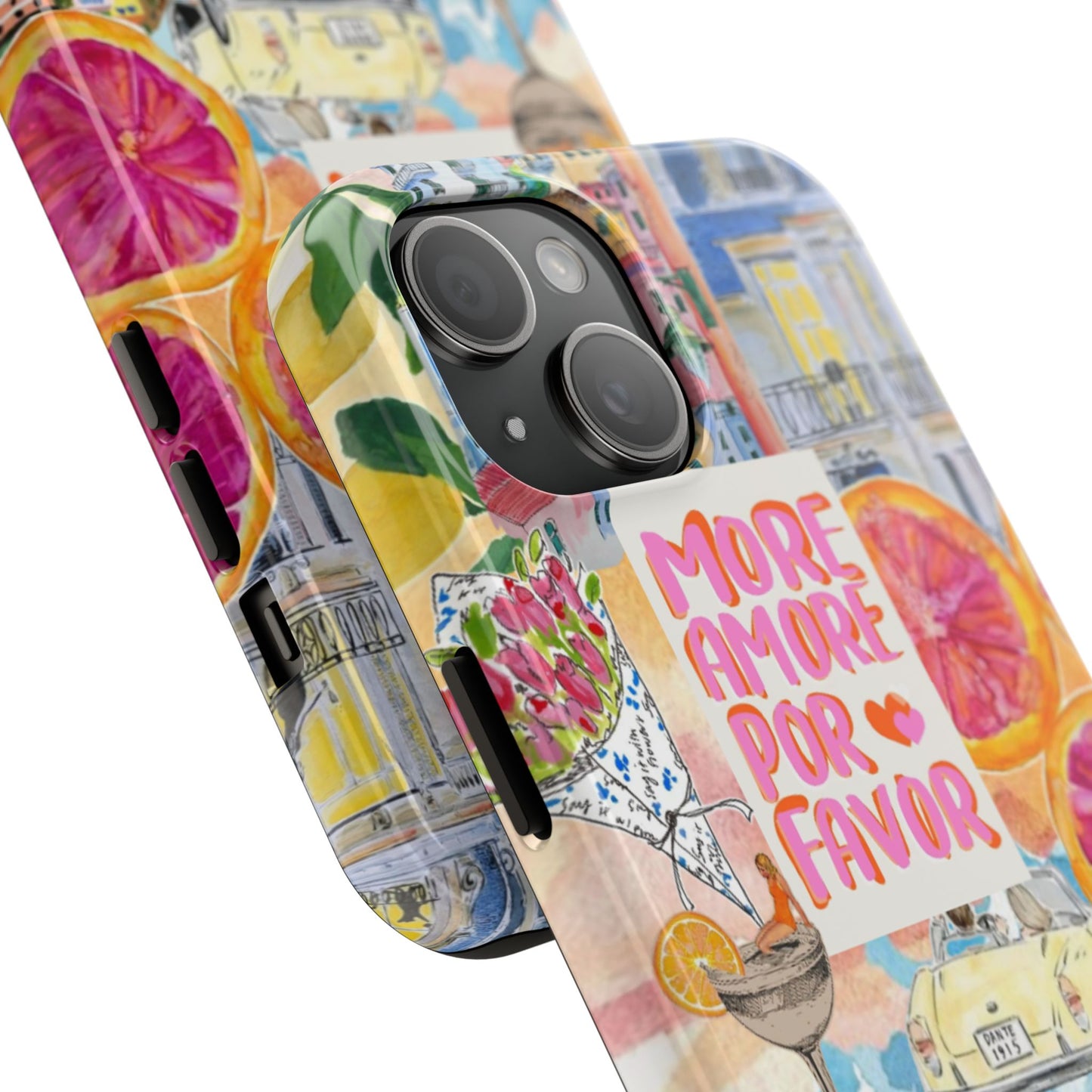 European Summers – Tough Phone Case  Tropical Watercolor Citrus & Seashell Design