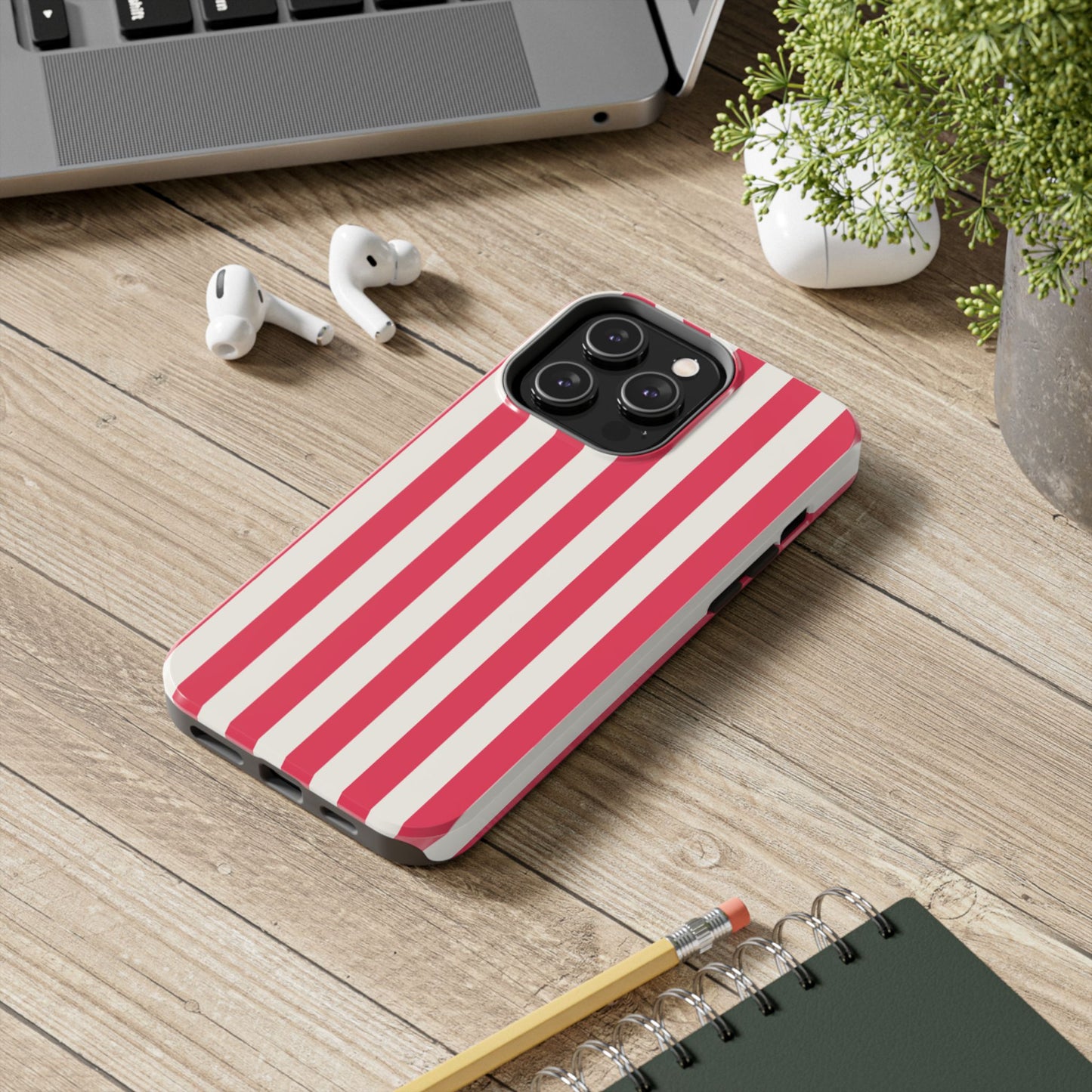 Red Strips — Red & White Vertical Stripe Tough Phone Case