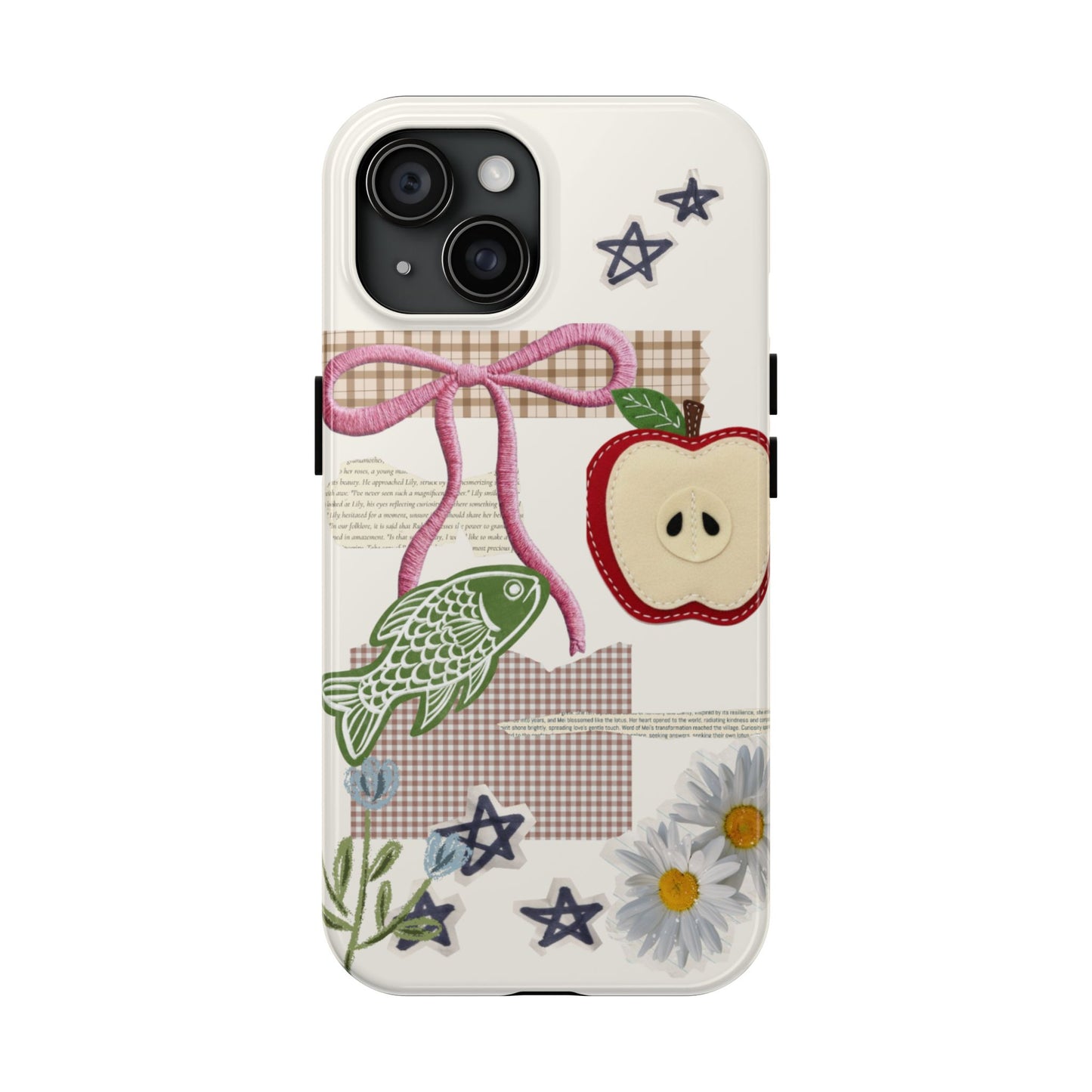 Spring Fling — Collage of Flowers Stars Fruit Fish Newspaper Cream Phone Case