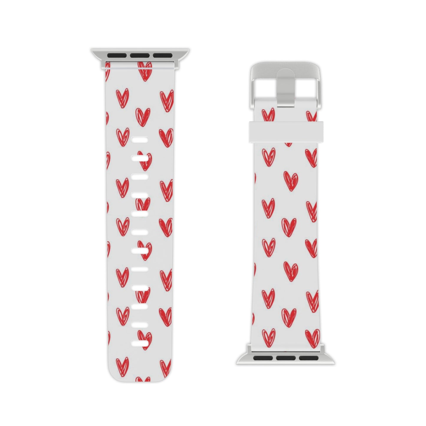 Left On Red — Apple Watch Band Red Hand-Drawn Hearts Pattern