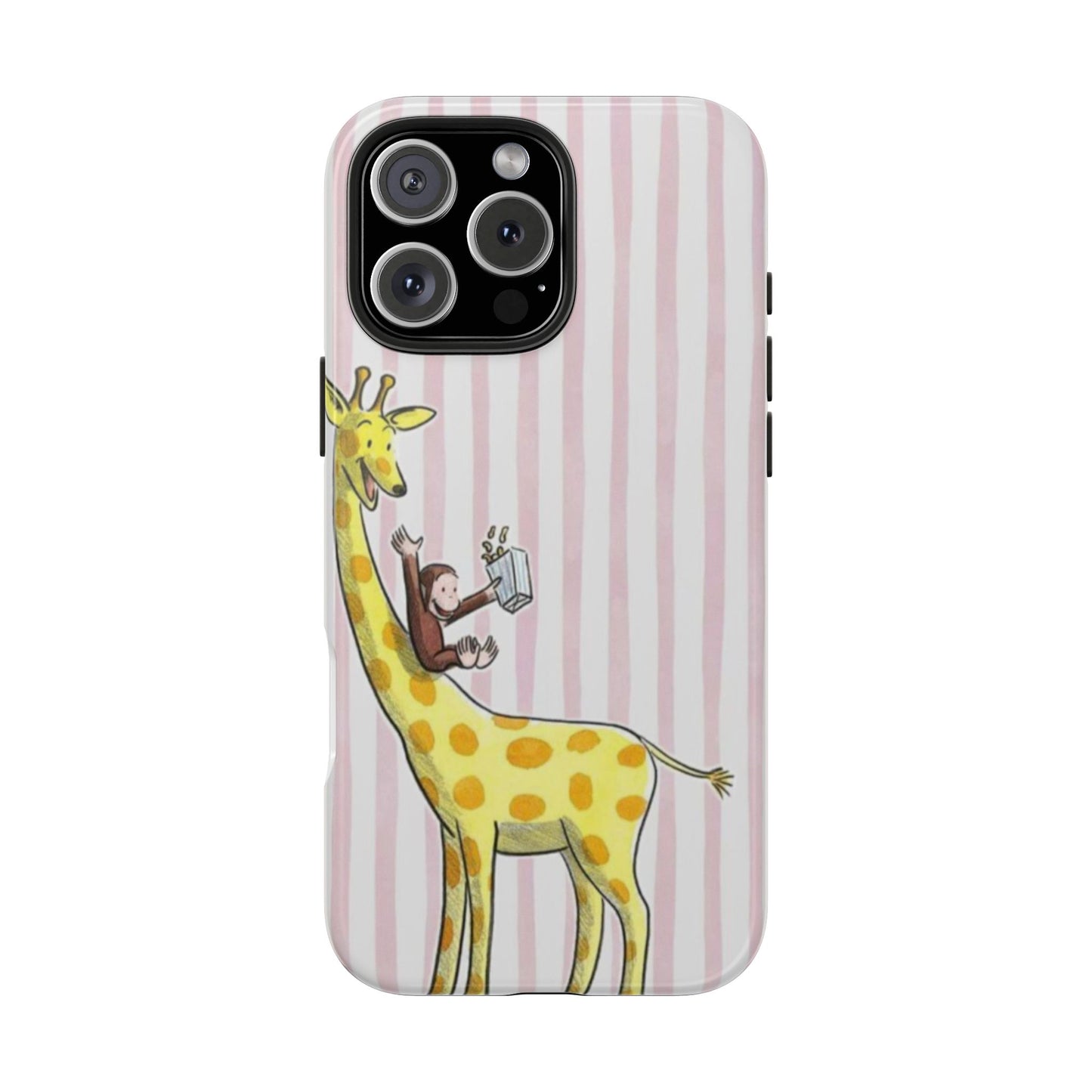 Curious George and Giraffe — Giraffe & Monkey Phone Case Cute Pink Striped Tough Case