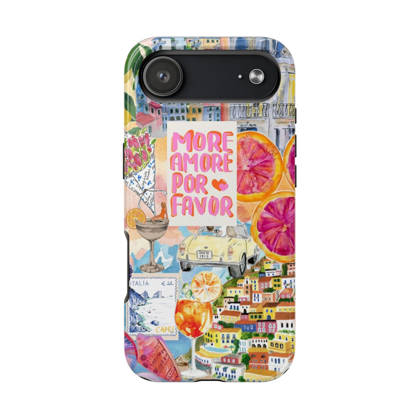 European Summers – Tough Phone Case  Tropical Watercolor Citrus & Seashell Design