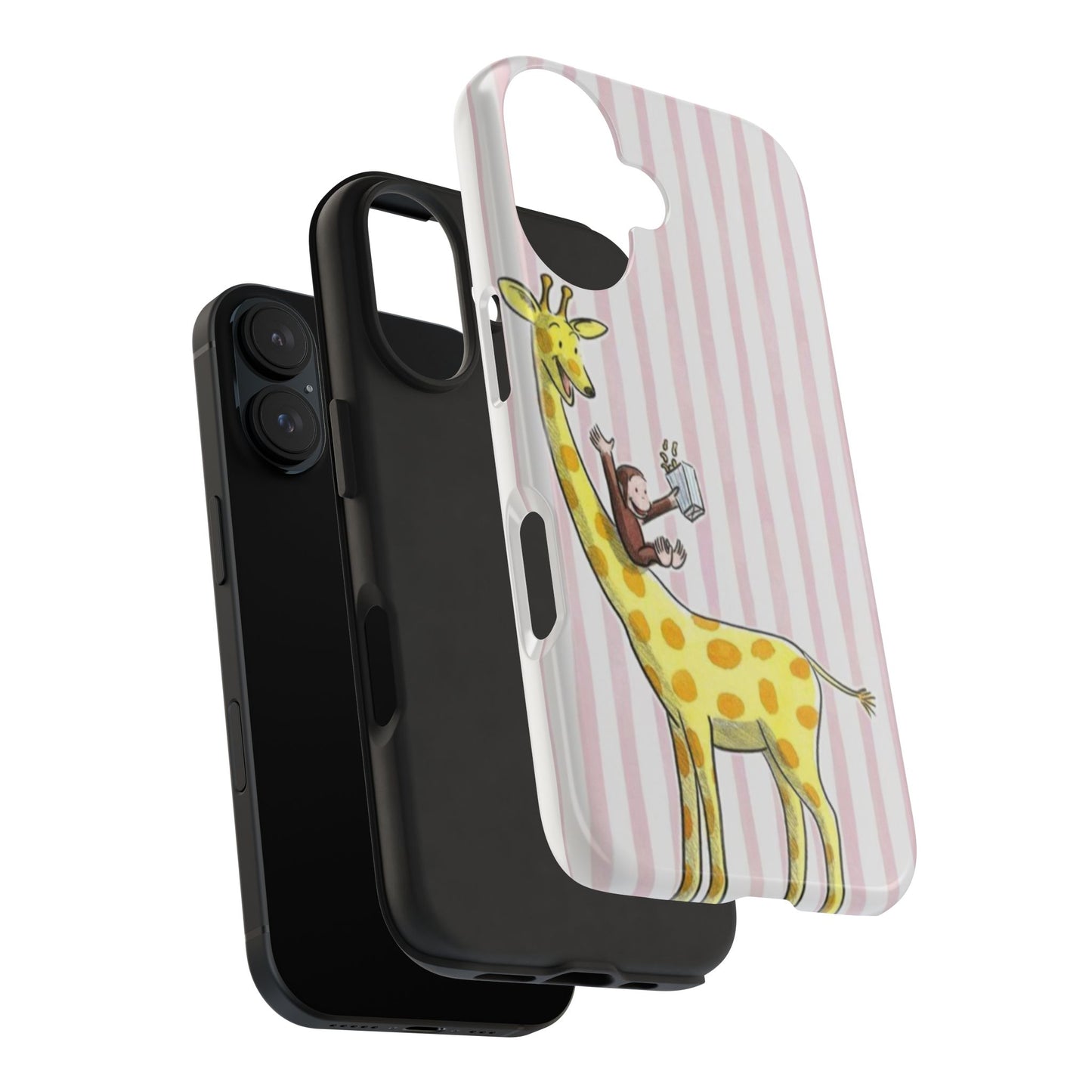 Curious George and Giraffe — Giraffe & Monkey Phone Case Cute Pink Striped Tough Case