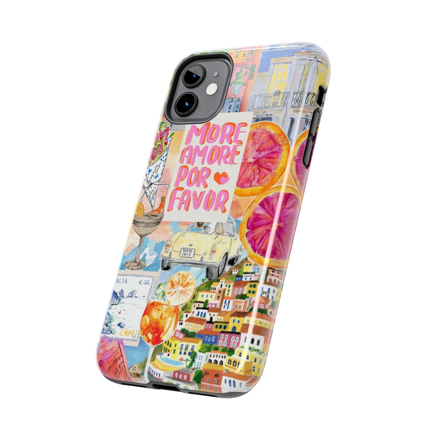 European Summers – Tough Phone Case  Tropical Watercolor Citrus & Seashell Design