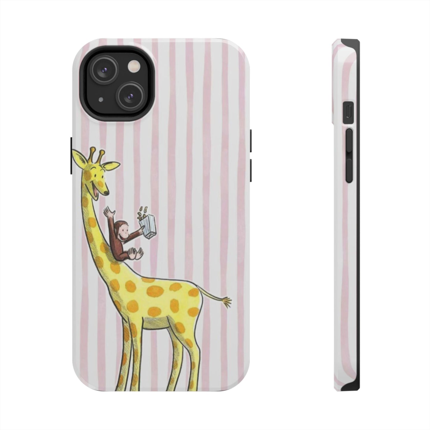 Curious George and Giraffe — Giraffe & Monkey Phone Case Cute Pink Striped Tough Case