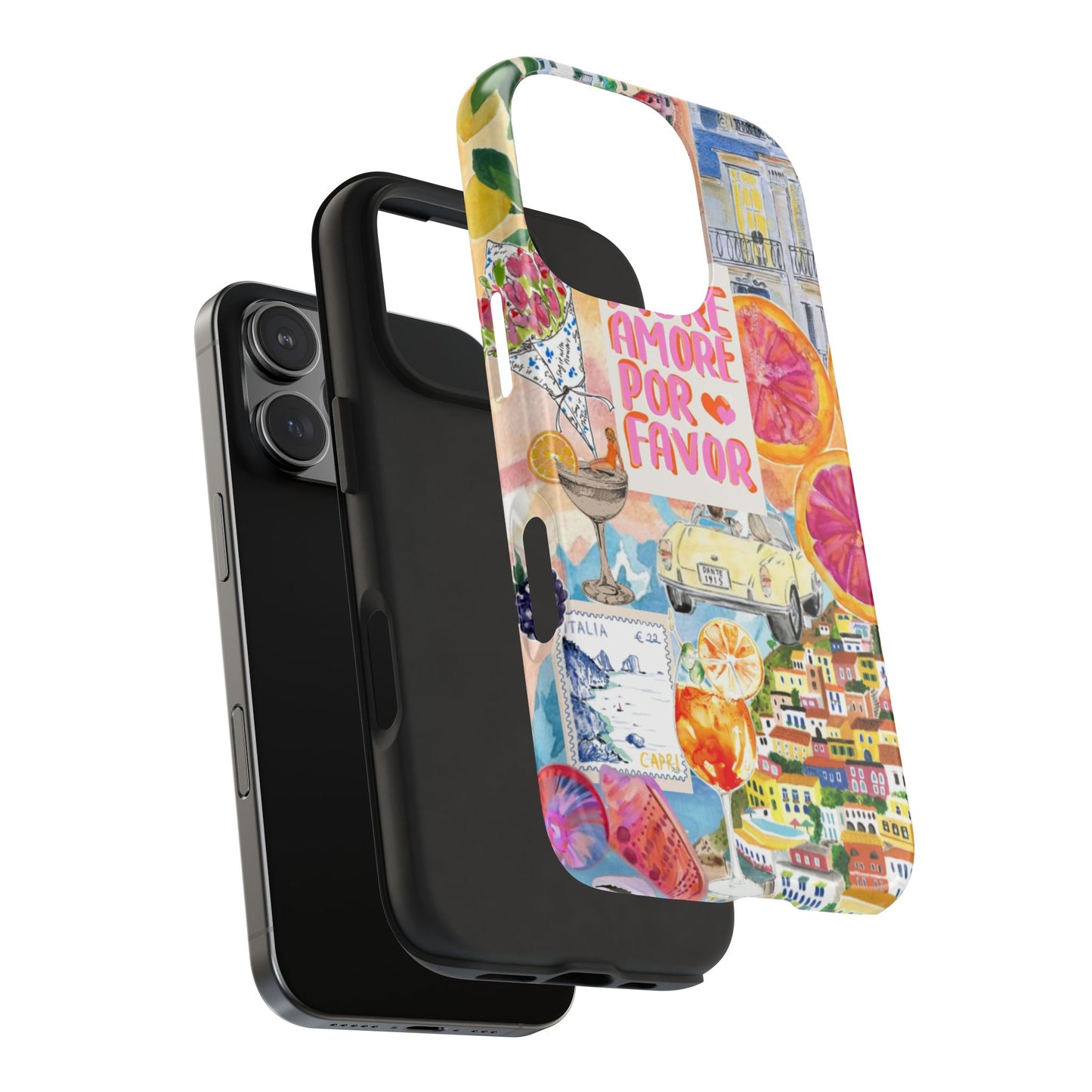 European Summers – Tough Phone Case  Tropical Watercolor Citrus & Seashell Design