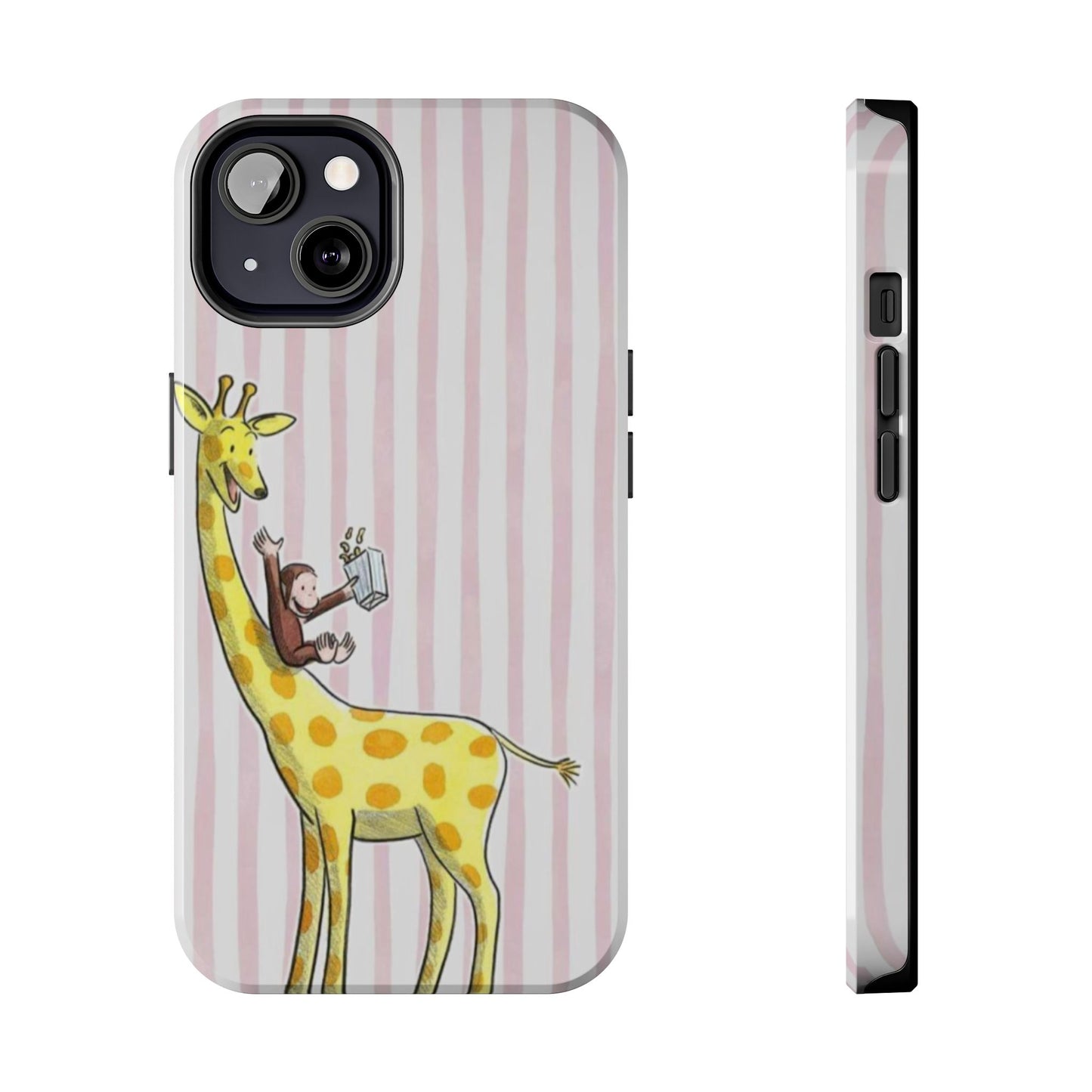 Curious George and Giraffe — Giraffe & Monkey Phone Case Cute Pink Striped Tough Case