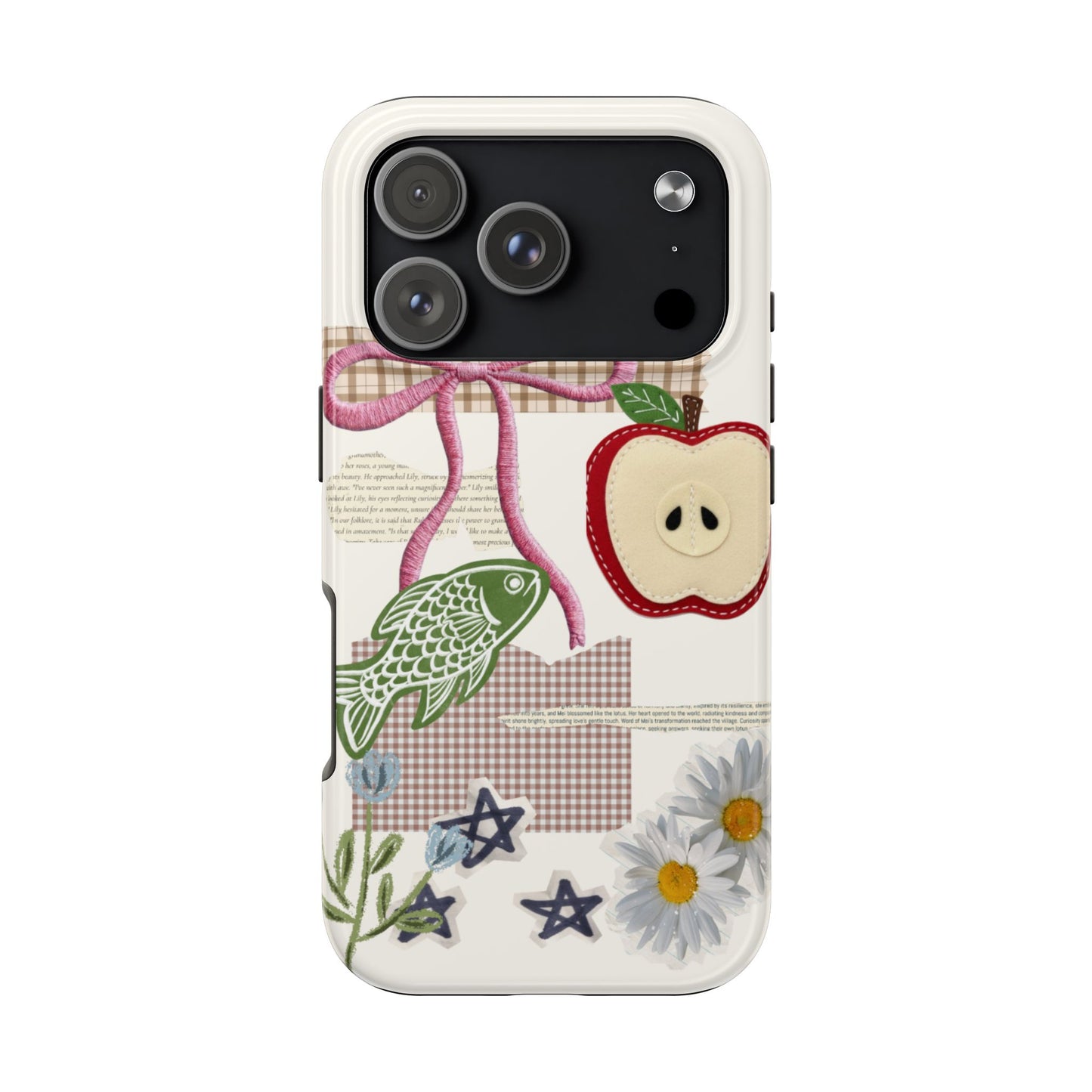 Spring Fling — Collage of Flowers Stars Fruit Fish Newspaper Cream Phone Case