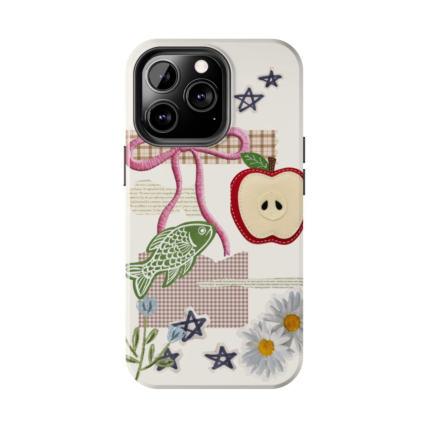 Spring Fling — Collage of Flowers Stars Fruit Fish Newspaper Cream Phone Case
