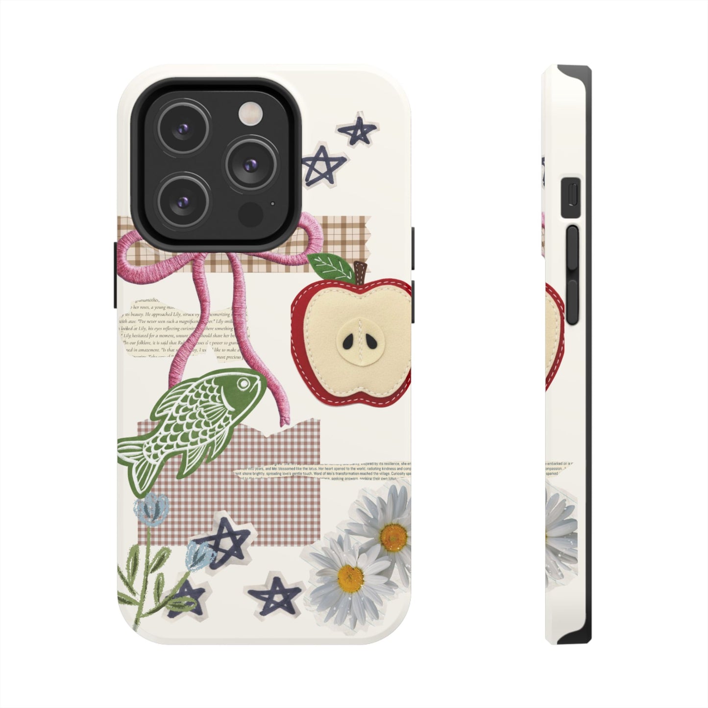 Spring Fling — Collage of Flowers Stars Fruit Fish Newspaper Cream Phone Case