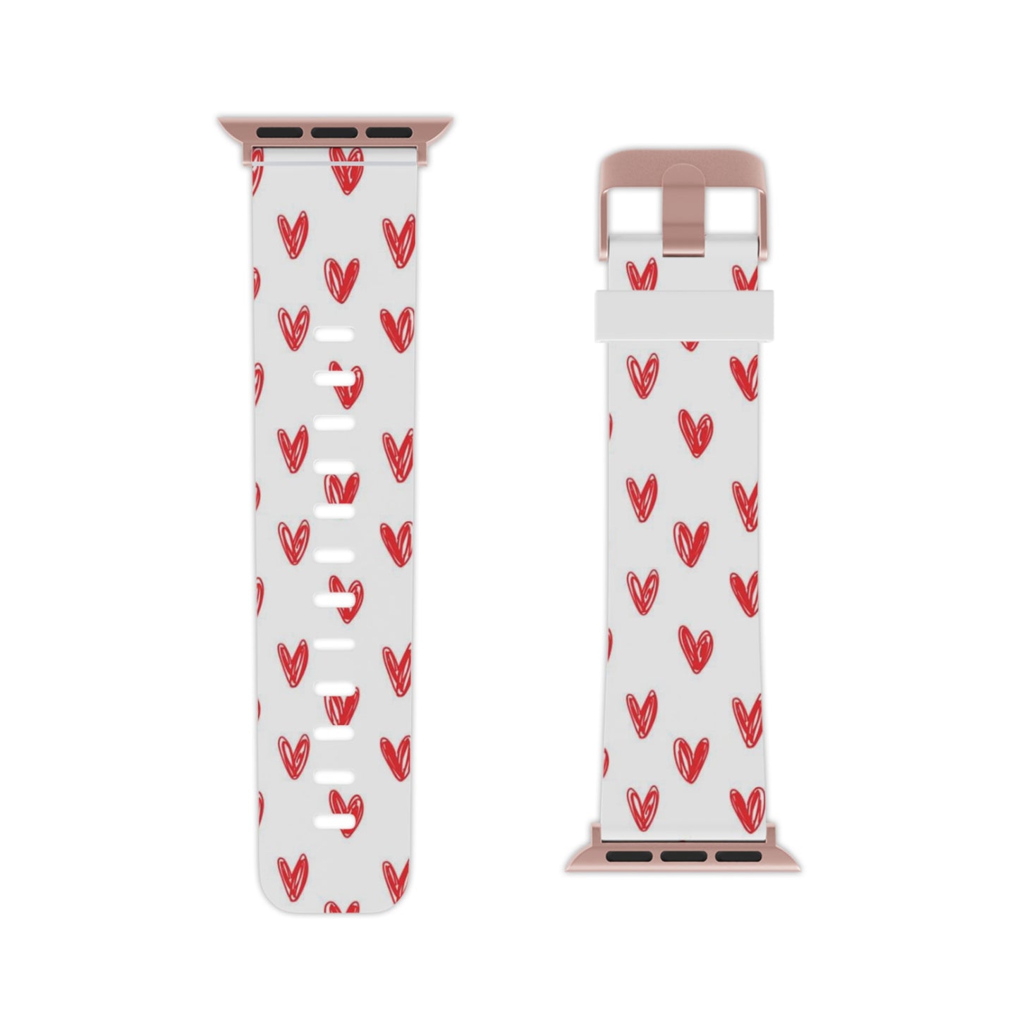 Left On Red — Apple Watch Band Red Hand-Drawn Hearts Pattern