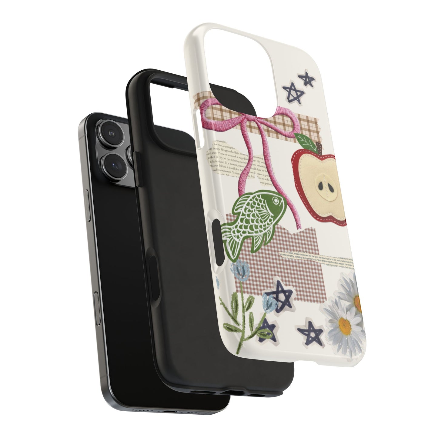 Spring Fling — Collage of Flowers Stars Fruit Fish Newspaper Cream Phone Case