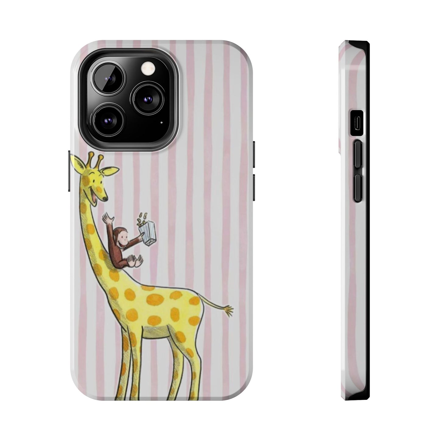 Curious George and Giraffe — Giraffe & Monkey Phone Case Cute Pink Striped Tough Case