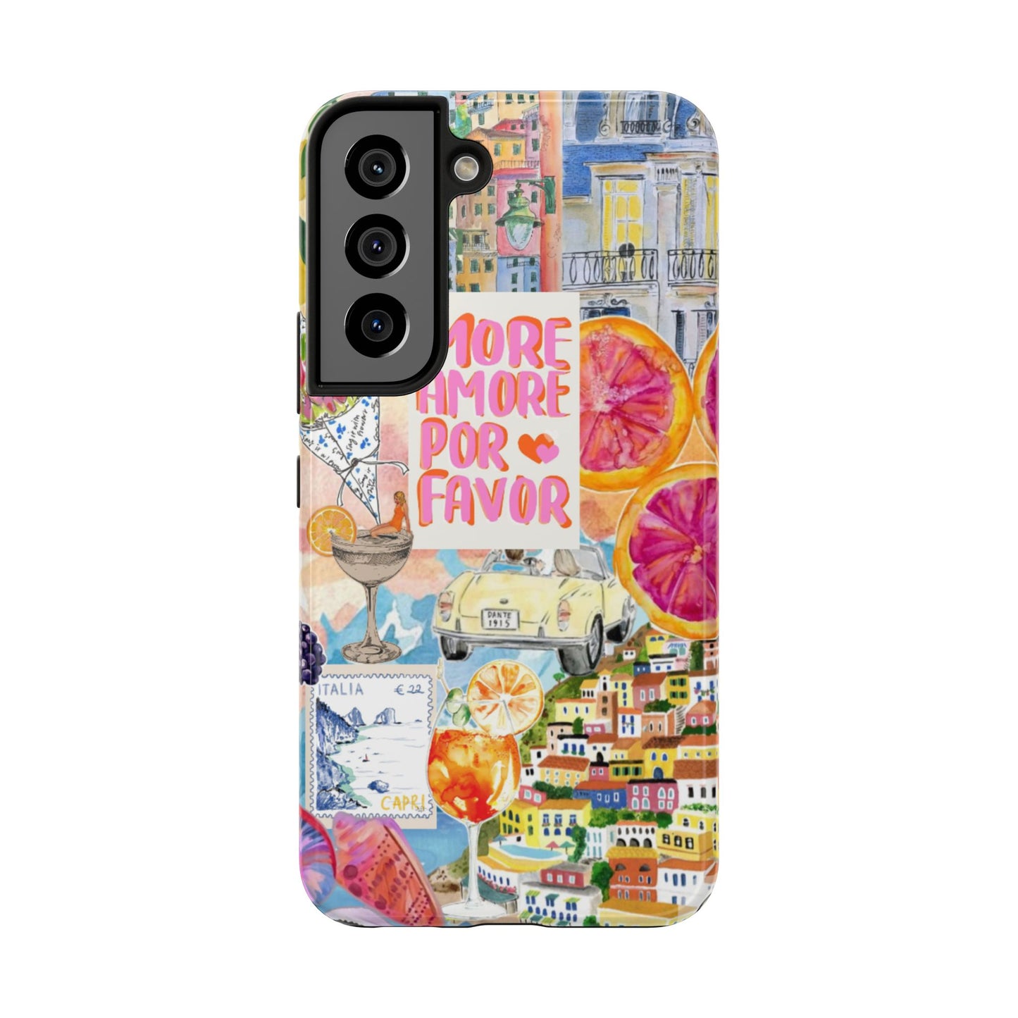 European Summers – Tough Phone Case  Tropical Watercolor Citrus & Seashell Design