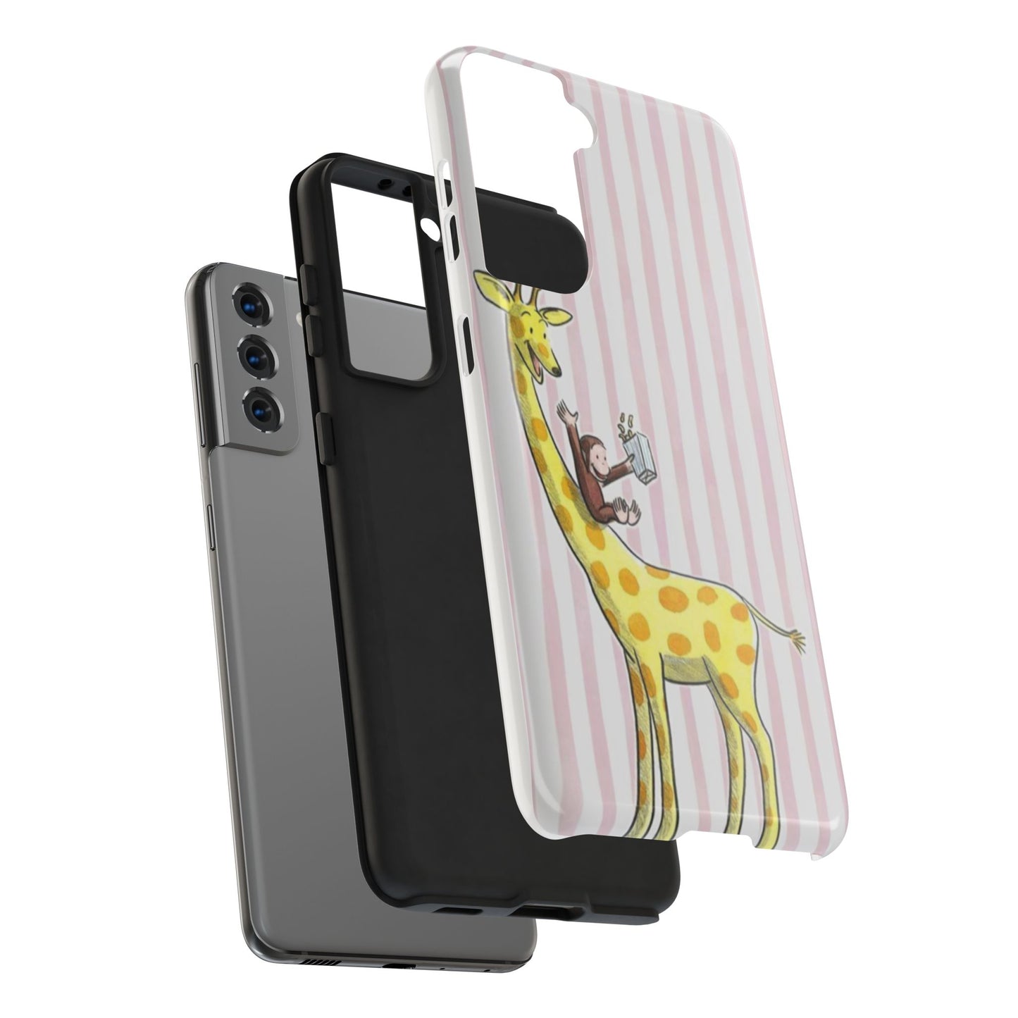 Curious George and Giraffe — Giraffe & Monkey Phone Case Cute Pink Striped Tough Case