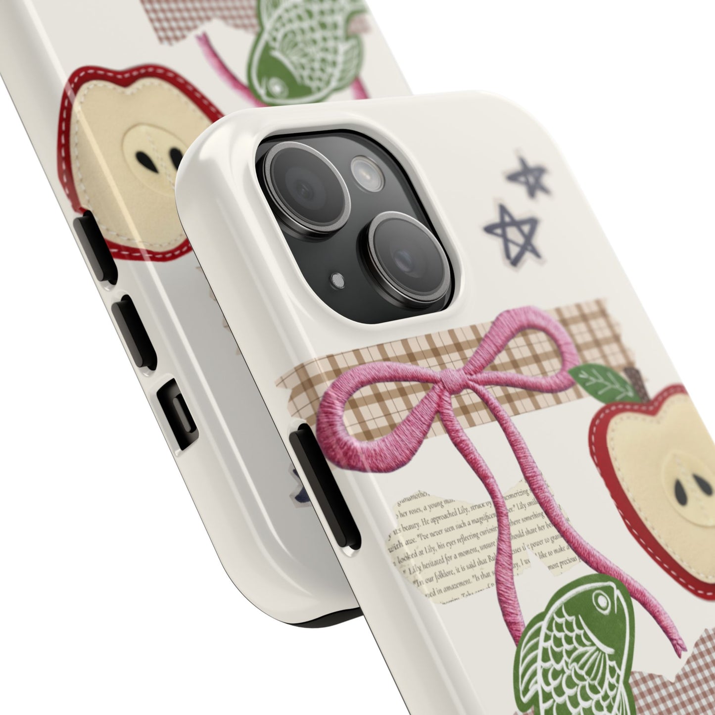 Spring Fling — Collage of Flowers Stars Fruit Fish Newspaper Cream Phone Case