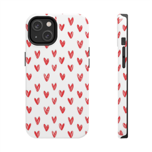 Love Notes | Red Hand-Drawn Hearts Phone Case Tough Phone Case