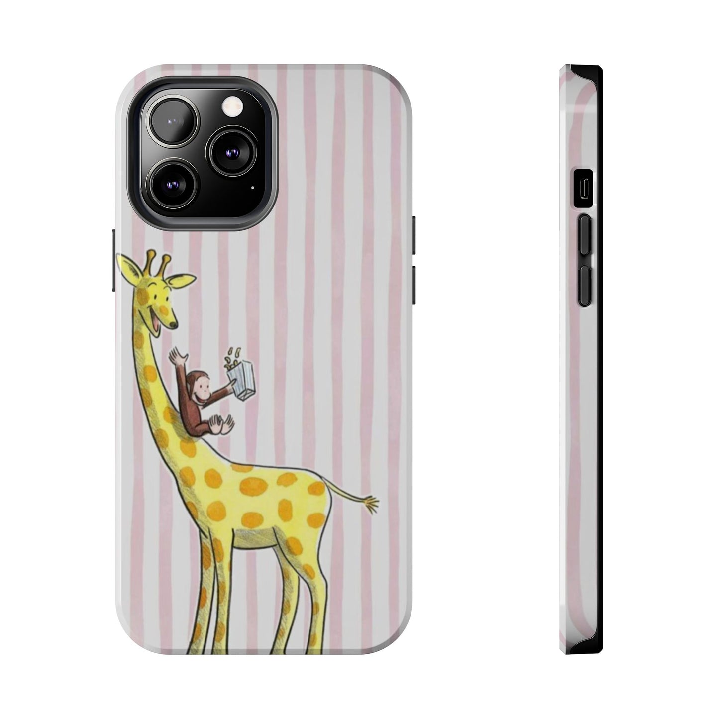 Curious George and Giraffe — Giraffe & Monkey Phone Case Cute Pink Striped Tough Case