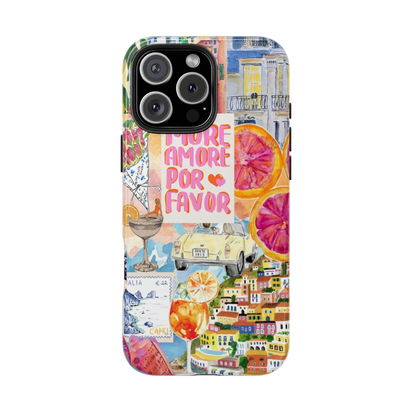 European Summers – Tough Phone Case  Tropical Watercolor Citrus & Seashell Design