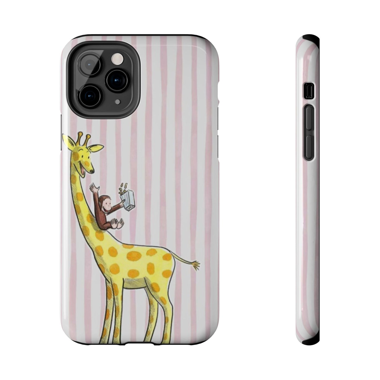 Curious George and Giraffe — Giraffe & Monkey Phone Case Cute Pink Striped Tough Case