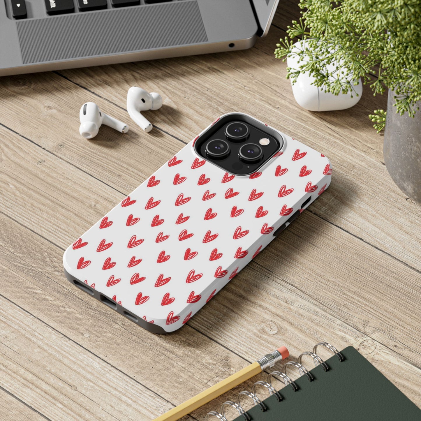 Love Notes | Red Hand-Drawn Hearts Phone Case Tough Phone Case