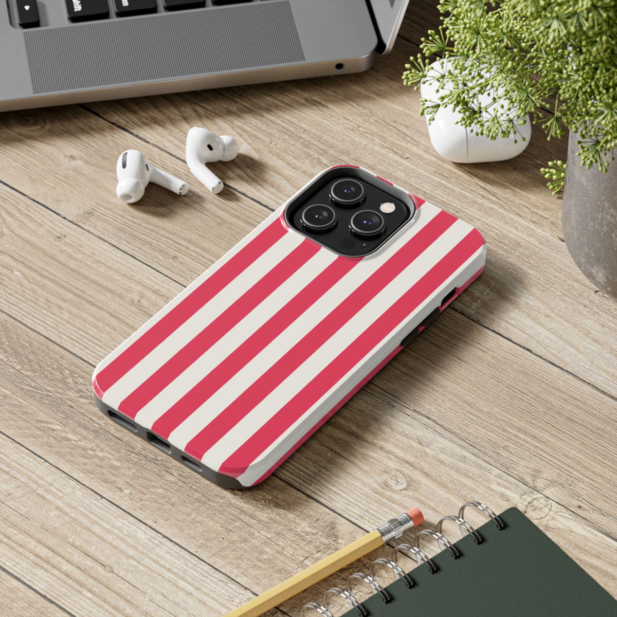 Red Strips — Red & White Vertical Stripe Tough Phone Case