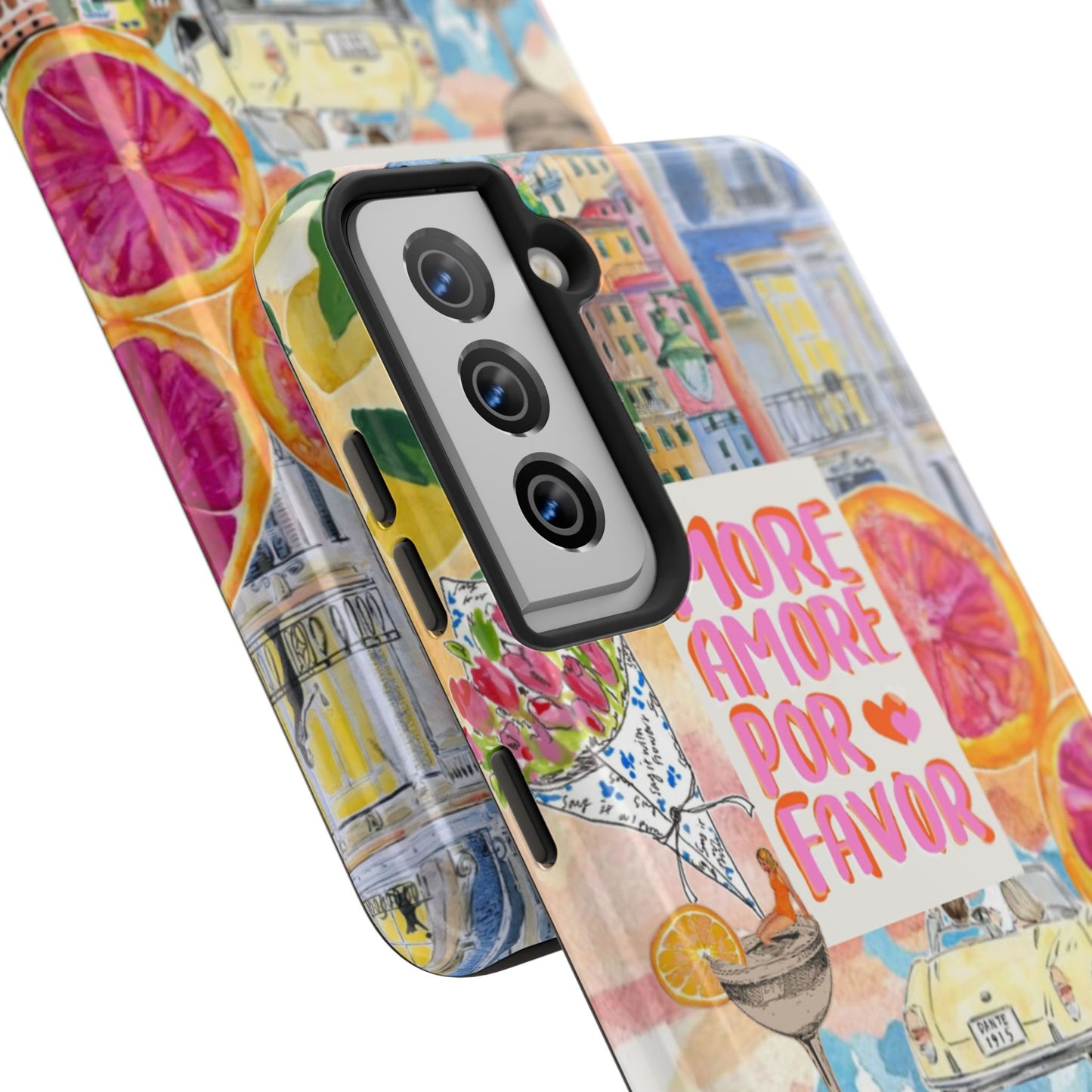 European Summers – Tough Phone Case  Tropical Watercolor Citrus & Seashell Design