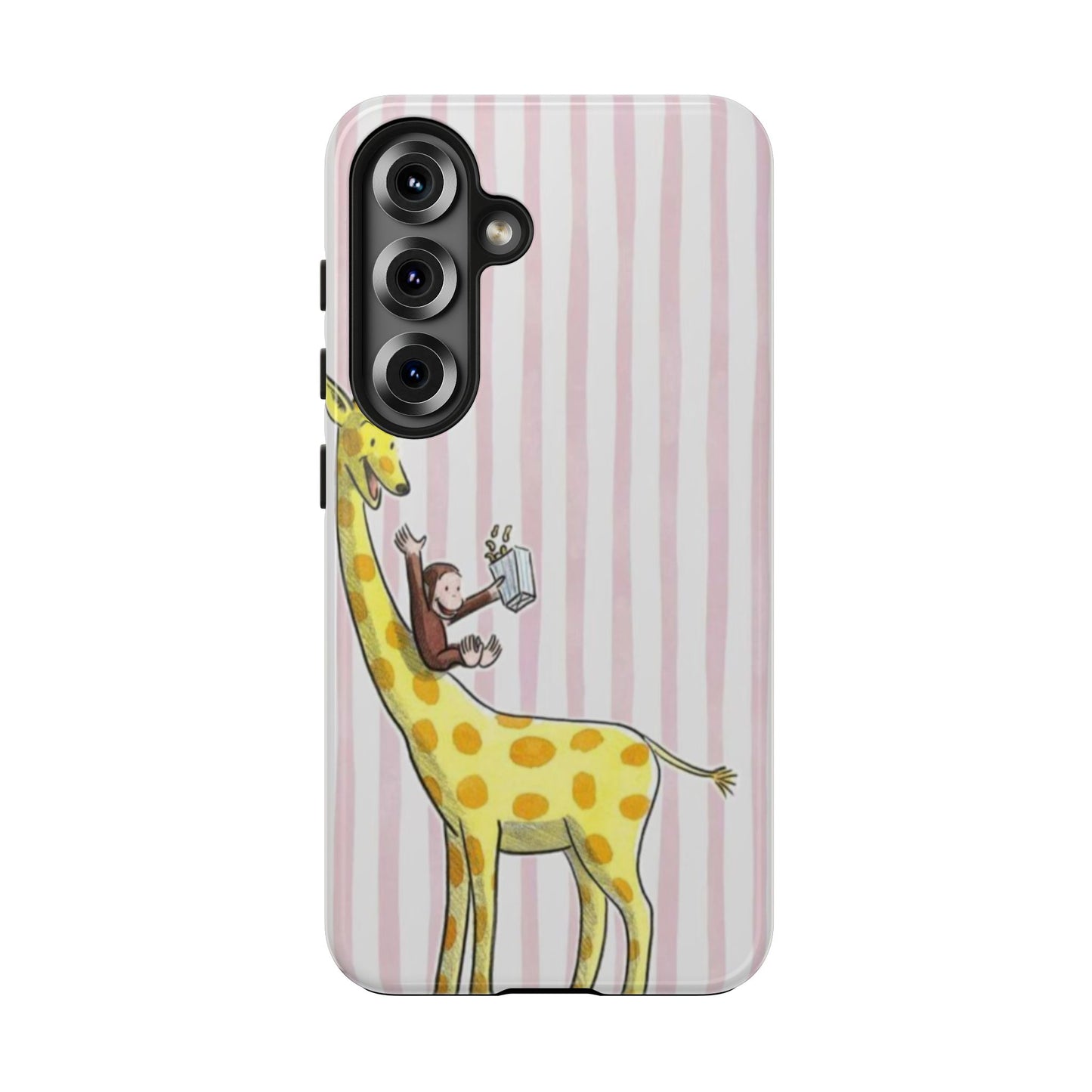 Curious George and Giraffe — Giraffe & Monkey Phone Case Cute Pink Striped Tough Case