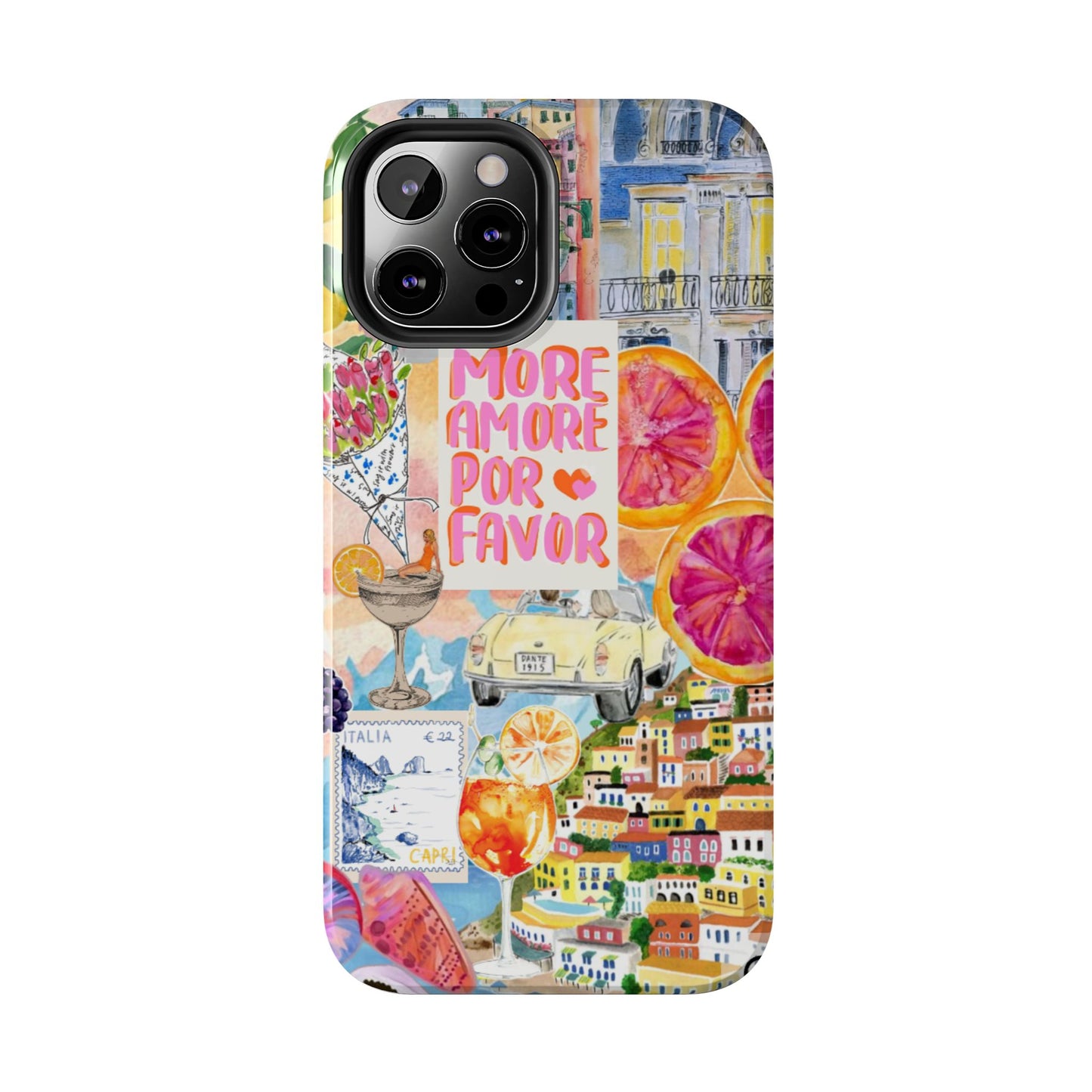 European Summers – Tough Phone Case  Tropical Watercolor Citrus & Seashell Design