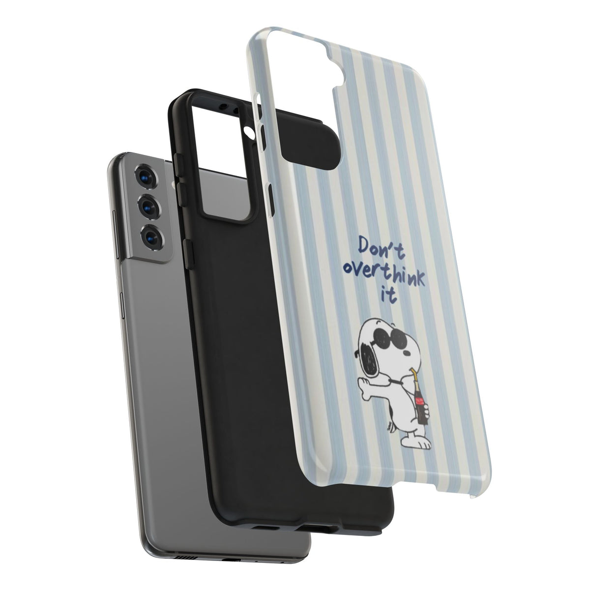 Snoopy "Don't Overthink It" Tough Phone Case — Striped Protective Cover