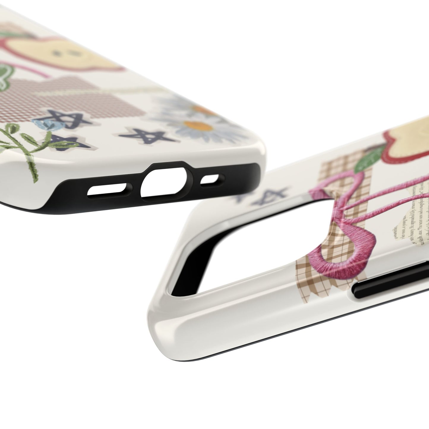 Spring Fling — Collage of Flowers Stars Fruit Fish Newspaper Cream Phone Case