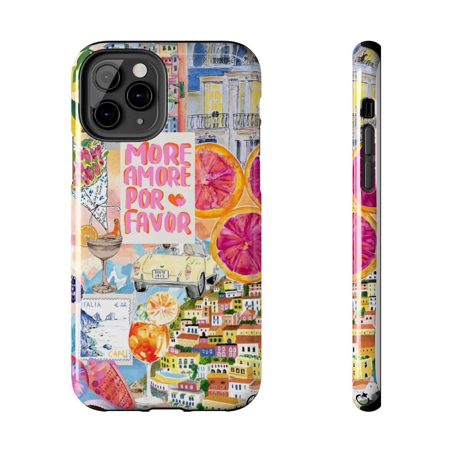 European Summers – Tough Phone Case  Tropical Watercolor Citrus & Seashell Design