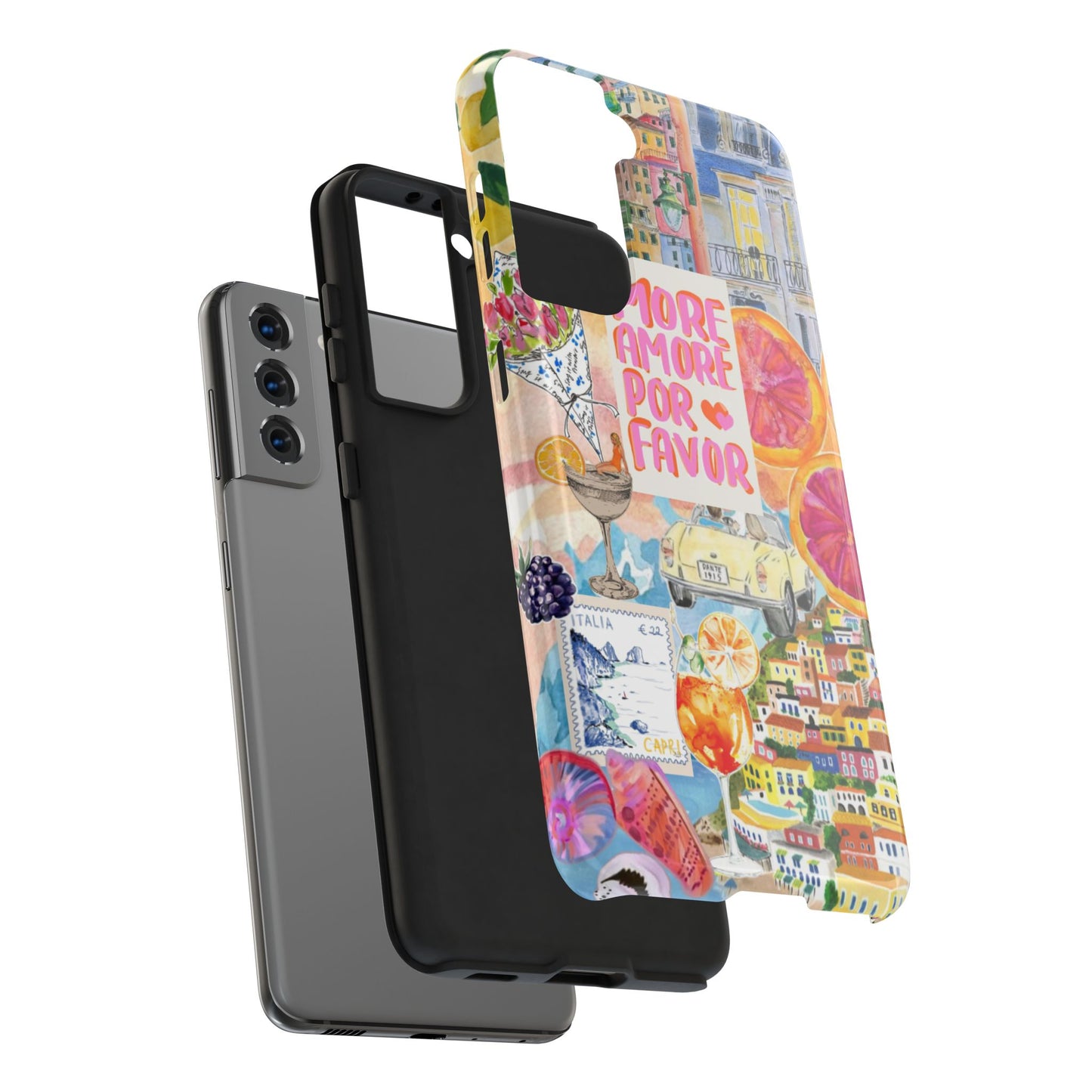 European Summers – Tough Phone Case  Tropical Watercolor Citrus & Seashell Design