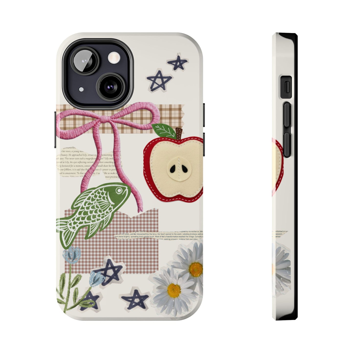 Spring Fling — Collage of Flowers Stars Fruit Fish Newspaper Cream Phone Case
