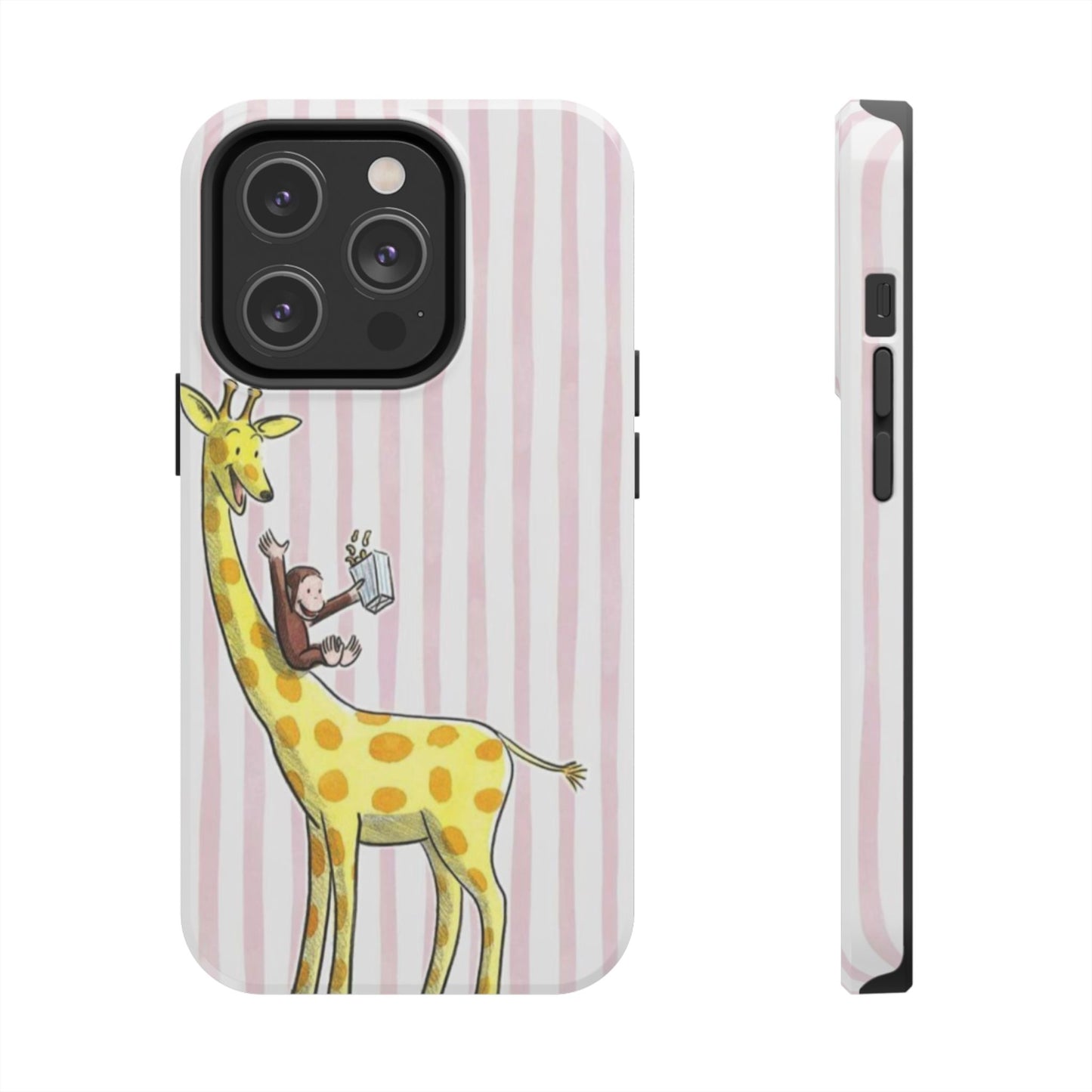 Curious George and Giraffe — Giraffe & Monkey Phone Case Cute Pink Striped Tough Case
