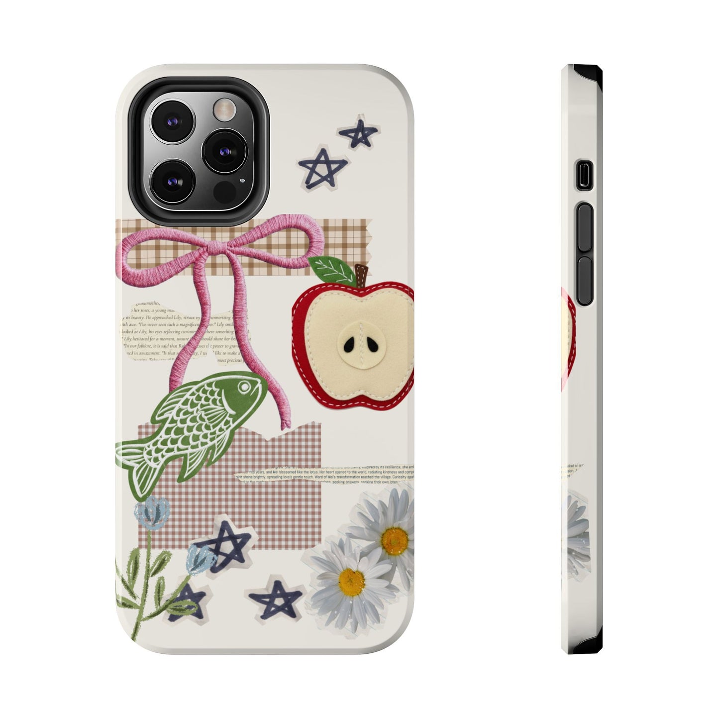 Spring Fling — Collage of Flowers Stars Fruit Fish Newspaper Cream Phone Case