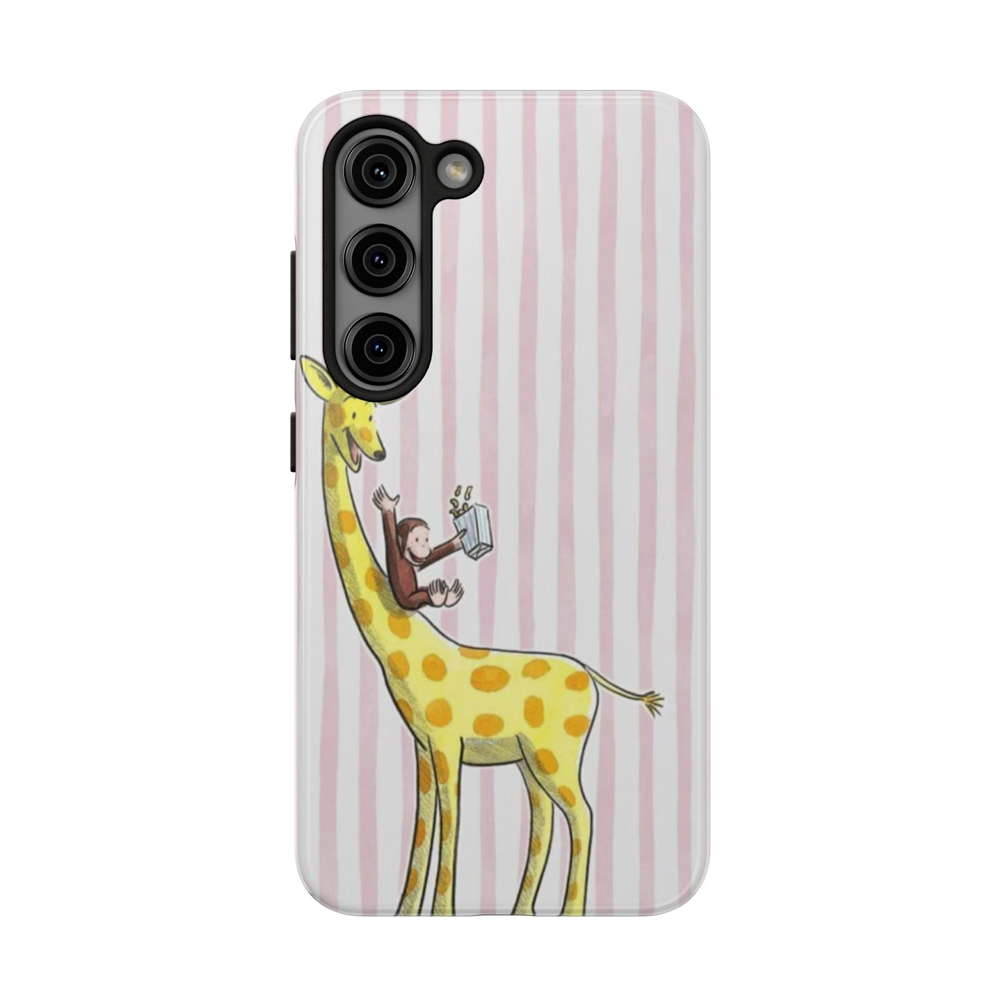 Curious George and Giraffe — Giraffe & Monkey Phone Case Cute Pink Striped Tough Case
