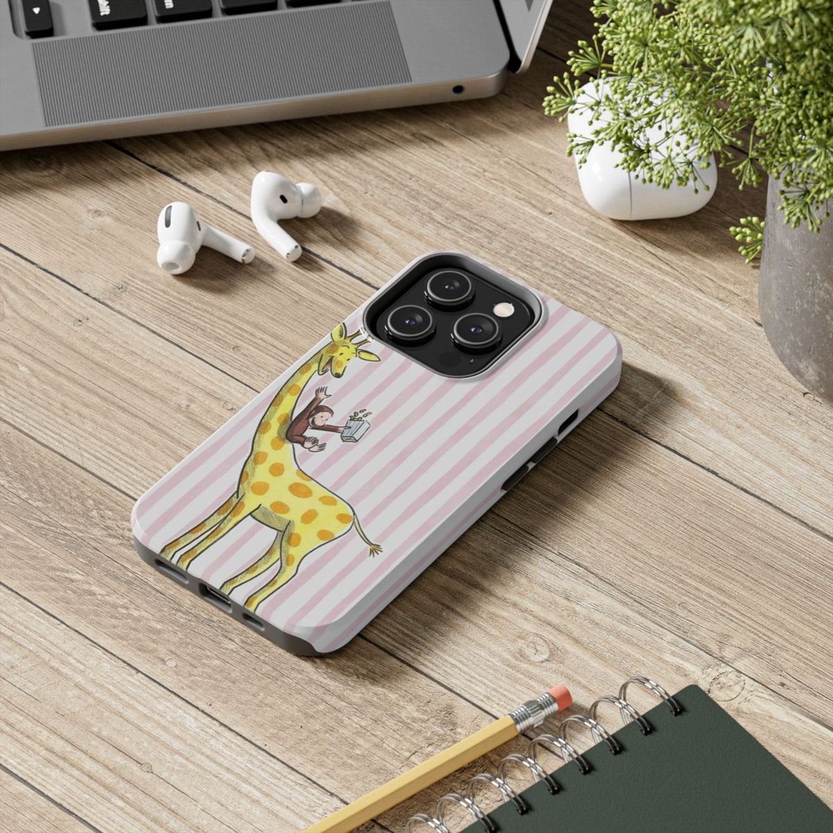 Curious George and Giraffe — Giraffe & Monkey Phone Case Cute Pink Striped Tough Case