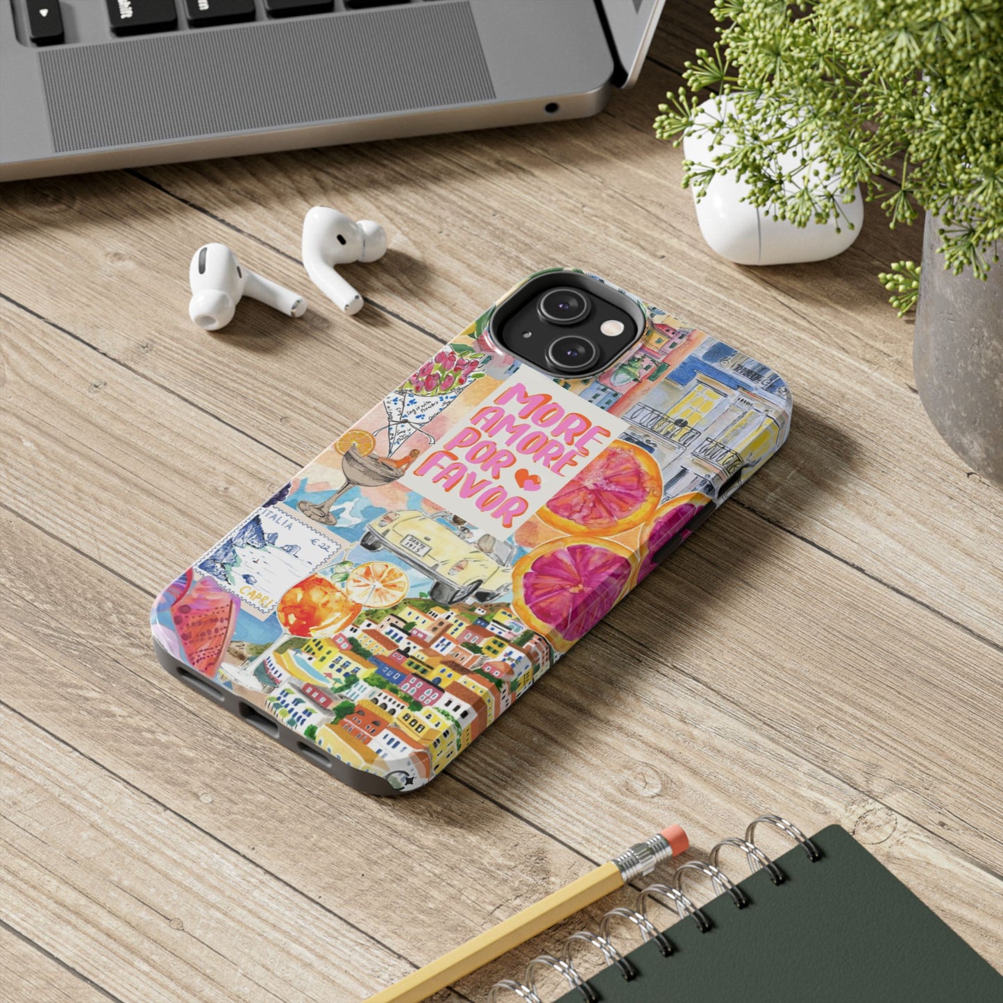 European Summers – Tough Phone Case  Tropical Watercolor Citrus & Seashell Design