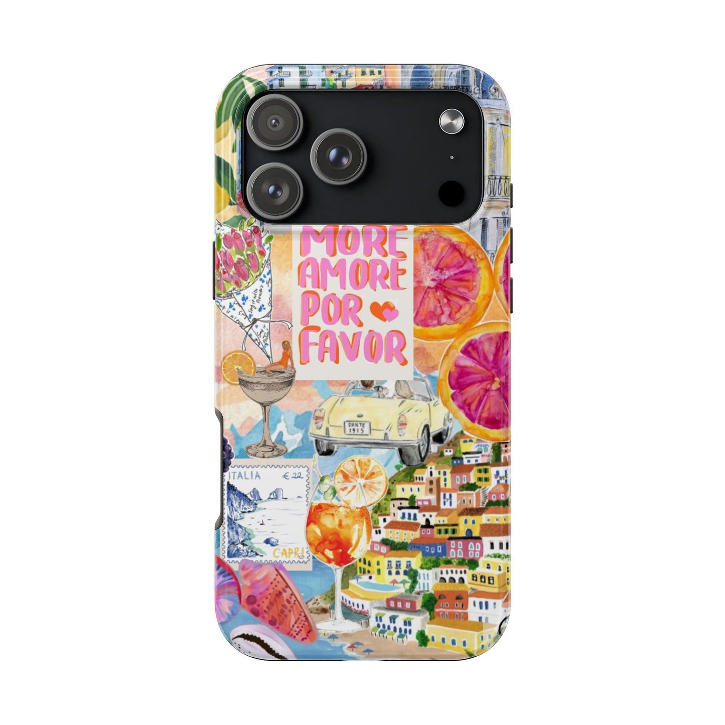 European Summers – Tough Phone Case  Tropical Watercolor Citrus & Seashell Design