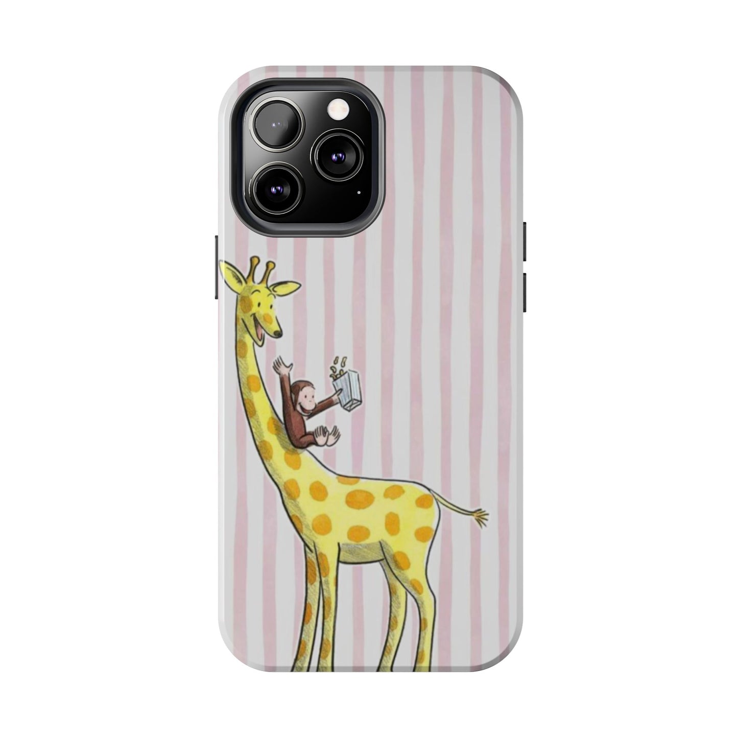 Curious George and Giraffe — Giraffe & Monkey Phone Case Cute Pink Striped Tough Case