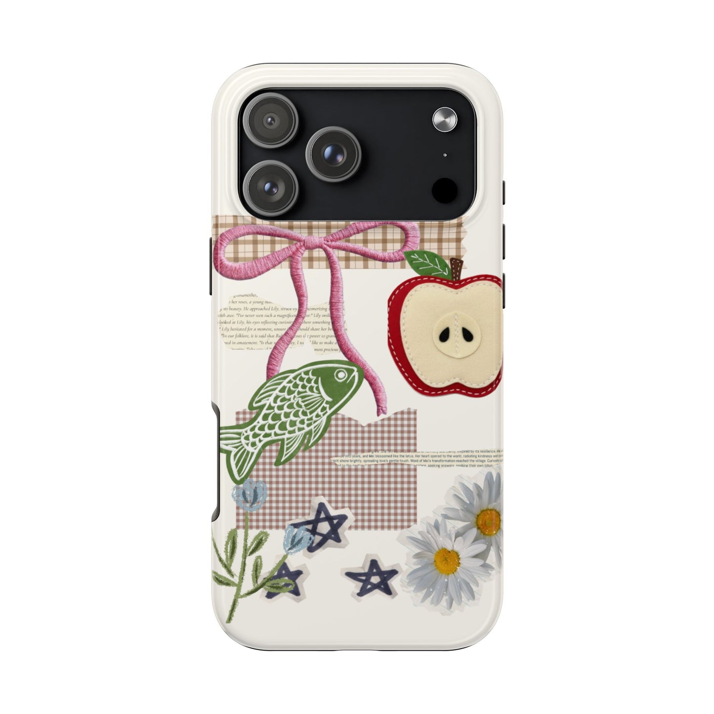 Spring Fling — Collage of Flowers Stars Fruit Fish Newspaper Cream Phone Case