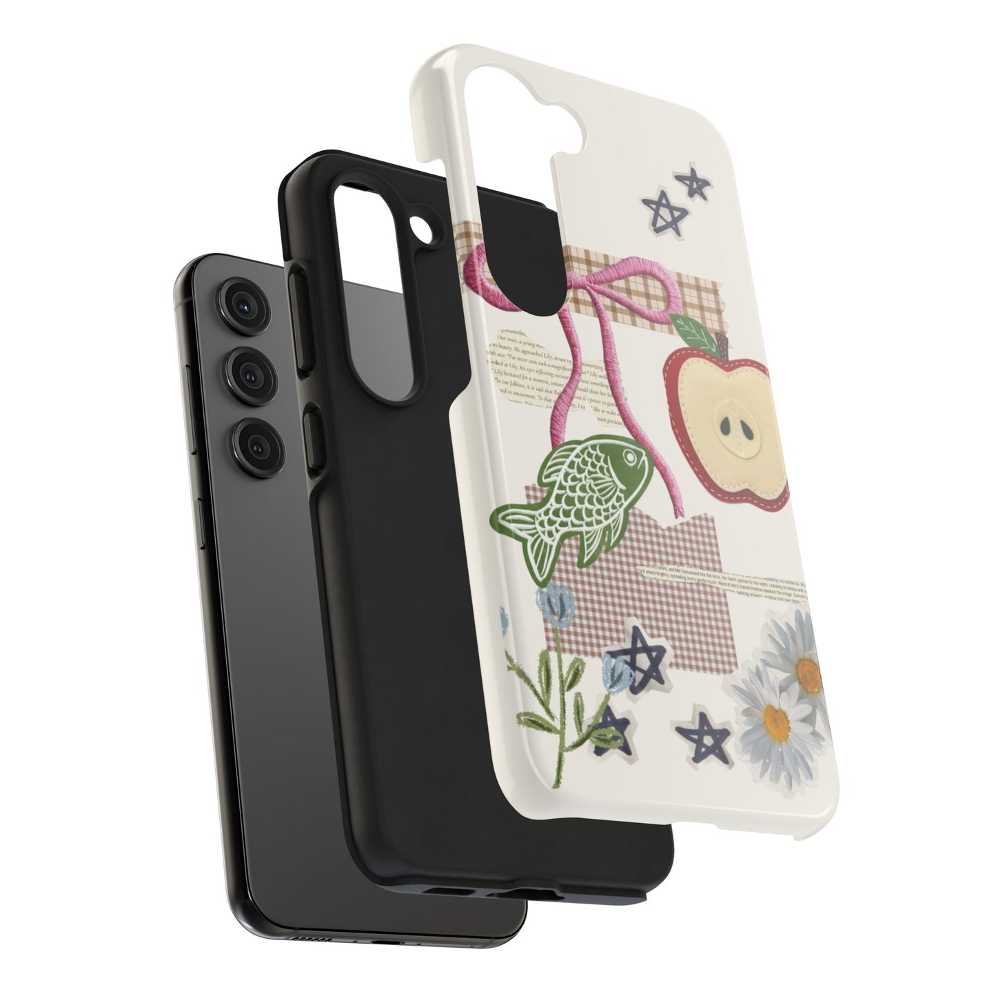 Spring Fling — Collage of Flowers Stars Fruit Fish Newspaper Cream Phone Case
