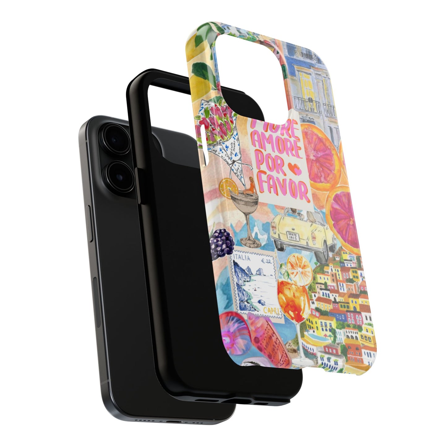 European Summers – Tough Phone Case  Tropical Watercolor Citrus & Seashell Design