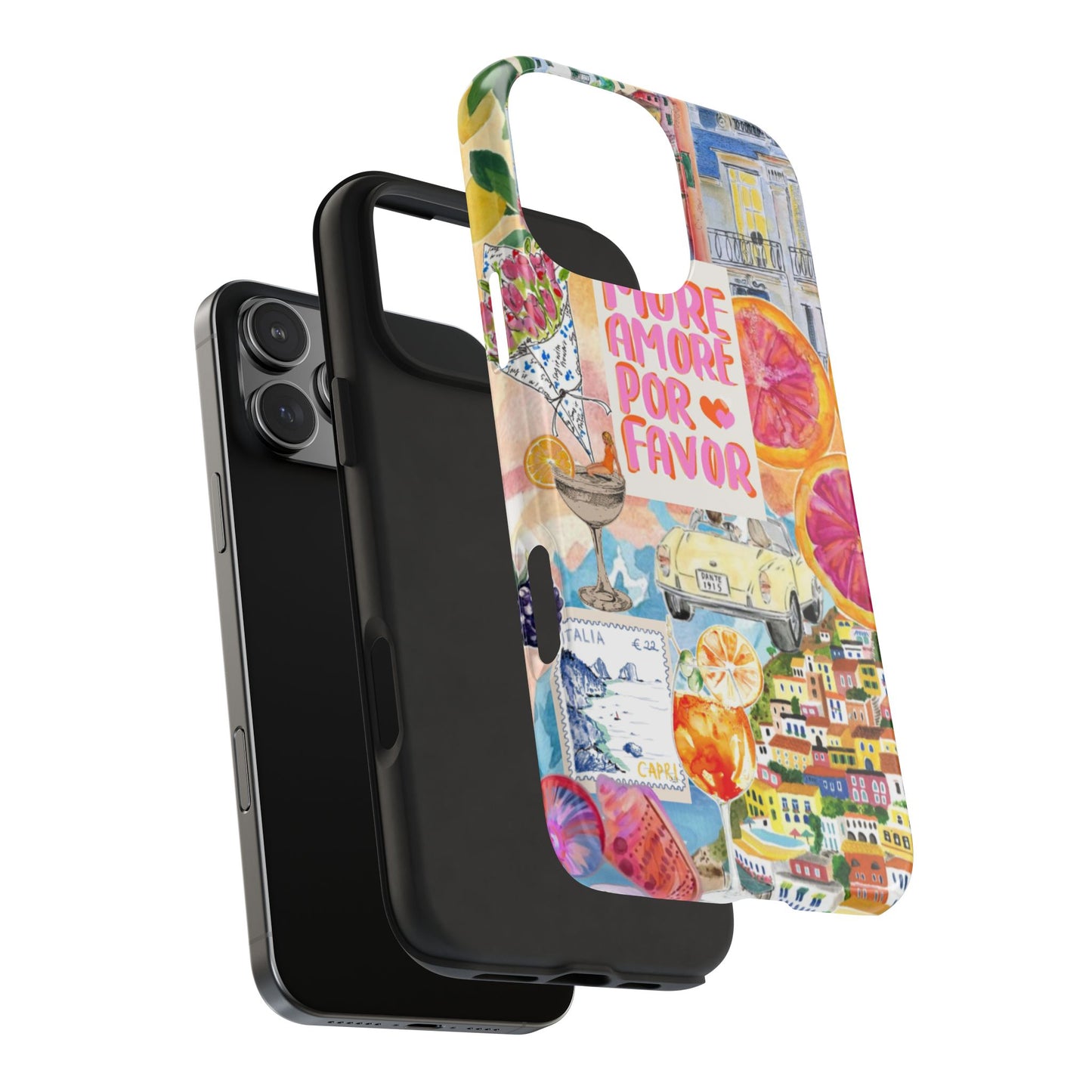 European Summers – Tough Phone Case  Tropical Watercolor Citrus & Seashell Design
