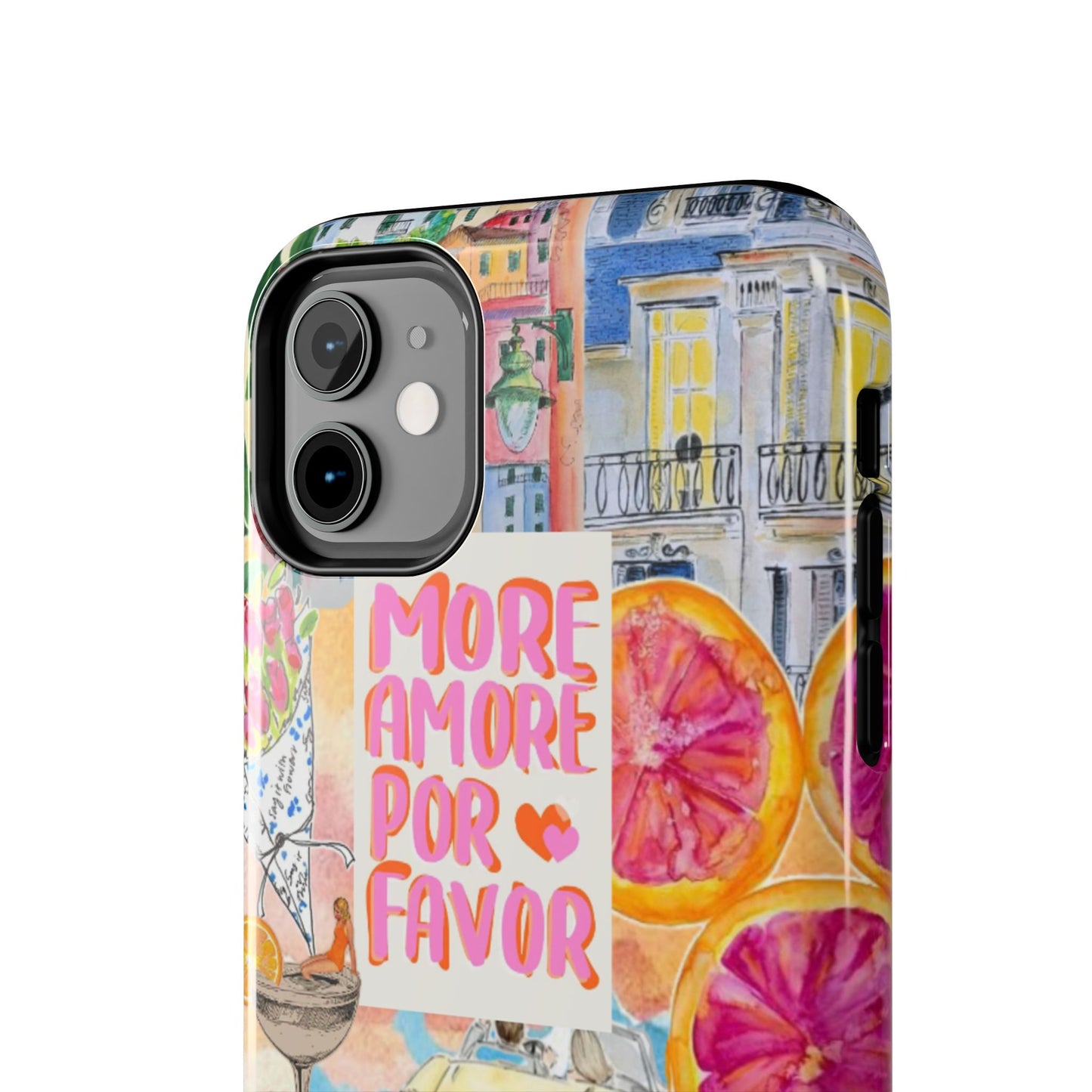 European Summers – Tough Phone Case  Tropical Watercolor Citrus & Seashell Design
